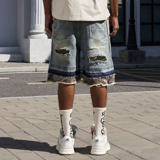 Hyde Park Camo Patch Striped Denim Short (Blue)