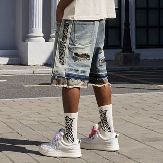Hyde Park Camo Patch Striped Denim Short (Blue)