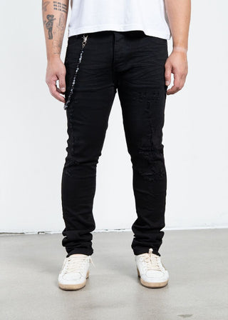 Midnight Black “Onyx Chain” Skinny Jean (distressed)