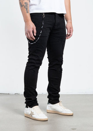 Midnight Black “Onyx Chain” Skinny Jean (distressed)