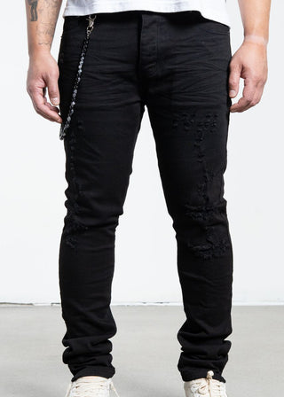 Midnight Black “Onyx Chain” Skinny Jean (distressed)