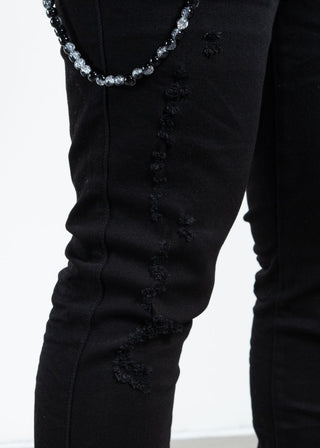 Midnight Black “Onyx Chain” Skinny Jean (distressed)