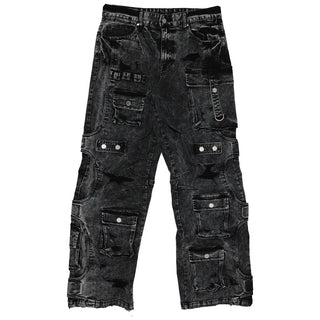First Row WASHED MULTI CARGO DENIM Y2K PANTS