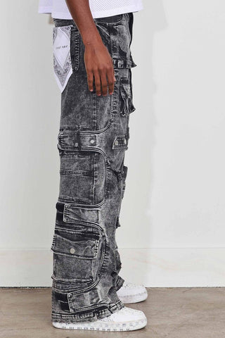 First Row WASHED MULTI CARGO DENIM Y2K PANTS