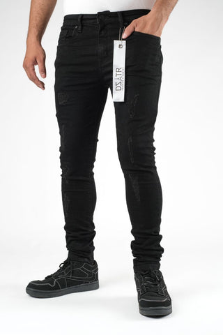 DZTR SUPER STRETCH SKINNY DENIM - JET BLACK RIPS