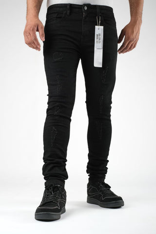 DZTR SUPER STRETCH SKINNY DENIM - JET BLACK RIPS