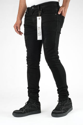 DZTR SUPER STRETCH DENIM - SLIM FIT - JET BLACK RIPS