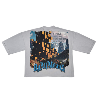 Stray wide & crop fit w/ 3/4 sleeve tshirt (GREY)