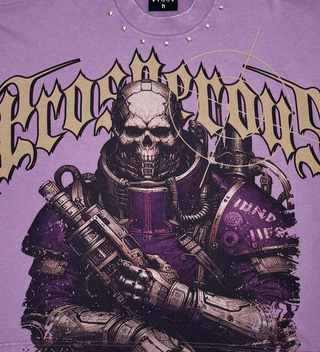 Stray wide & crop fit w/ 3/4 sleeve tshirt (PURPLE)