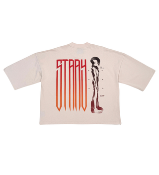 Stray wide & crop fit w/ 3/4 sleeve tshirt (BONE)