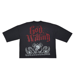 Stray wide & crop fit w/ 3/4 sleeve tshirt (BLACK)