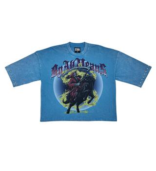 Stray wide & crop fit w/ 3/4 sleeve tshirt (Blue)