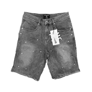 Mixed Emotions Paisley Denim Black Shorts (Black)