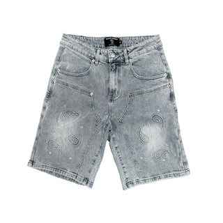 Mixed Emotions Paisley Denim Blue Shorts (Blue)