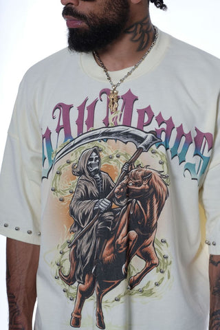 Stray wide & crop fit w/ 3/4 sleeve tshirt (CREAM)