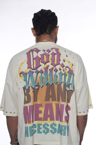 Stray wide & crop fit w/ 3/4 sleeve tshirt (CREAM)