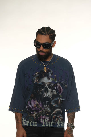 Stray wide & crop fit w/ 3/4 sleeve tshirt (NAVY)