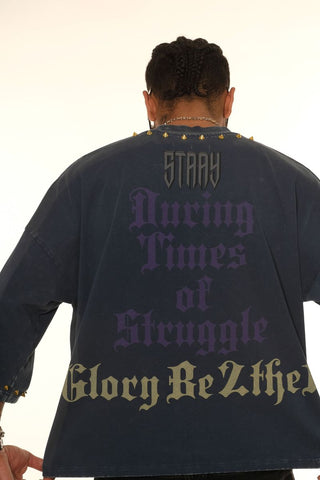 Stray wide & crop fit w/ 3/4 sleeve tshirt (NAVY)