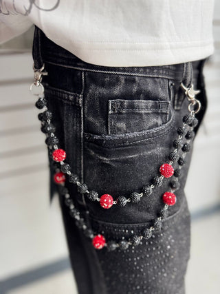 DRUNZ BLCK RED W DOTS WALLET CHAIN