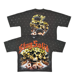 Stray Stay solid 3 skull wide & crop fit tee (Charcoal)