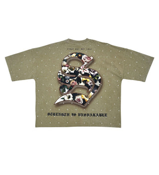 Stray Stay solid 3 skull wide & crop fit tee (Olive)