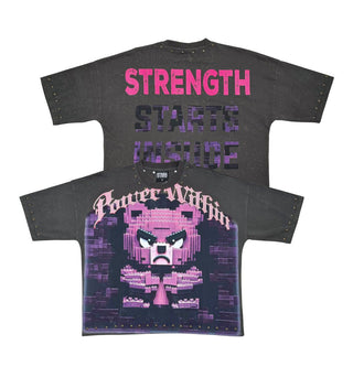 Stray Strength starts inside wide & crop fit tee (Charcoal)