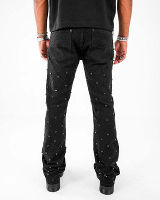 PREME DENIM JAQUARD PATTERN WEAVE WITH CRYSTAL STONES (BLACK WASH)