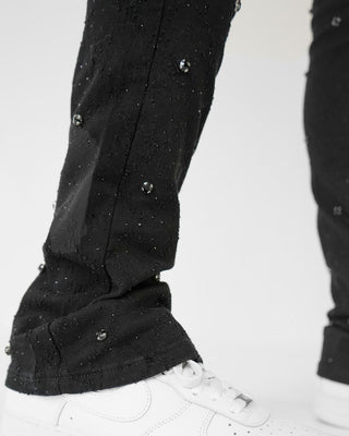 PREME DENIM JAQUARD PATTERN WEAVE WITH CRYSTAL STONES (BLACK WASH)