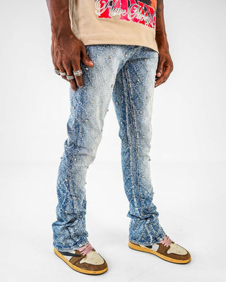 PREME DENIM JAQUARD PATTERN WEAVE WITH CRYSTAL STONES (LIGHT INDIGO)
