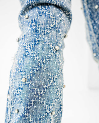 PREME DENIM JAQUARD PATTERN WEAVE WITH CRYSTAL STONES (LIGHT INDIGO)
