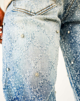 PREME DENIM JAQUARD PATTERN WEAVE WITH CRYSTAL STONES (LIGHT INDIGO)