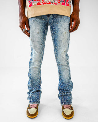 PREME DENIM JAQUARD PATTERN WEAVE WITH CRYSTAL STONES (LIGHT INDIGO)