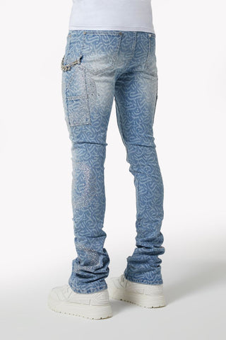 GUAPI Aqua Blue Calligraphy Denim