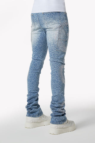 GUAPI Aqua Blue Calligraphy Denim