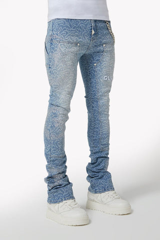 GUAPI Aqua Blue Calligraphy Denim