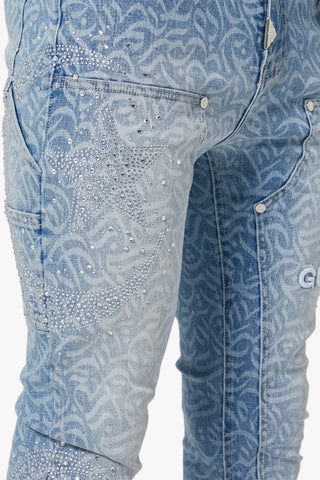 GUAPI Aqua Blue Calligraphy Denim