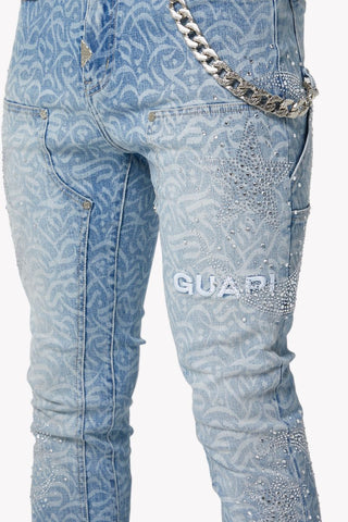 GUAPI Aqua Blue Calligraphy Denim