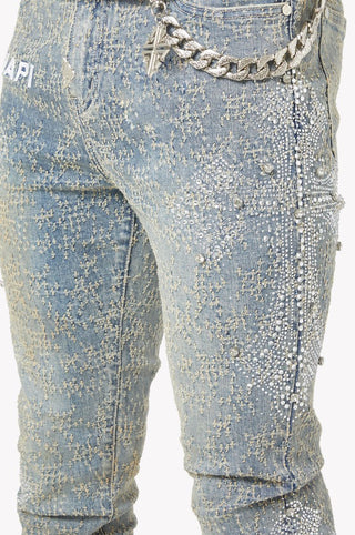 GUAPI Vintage Blue Distressed Cross Denim