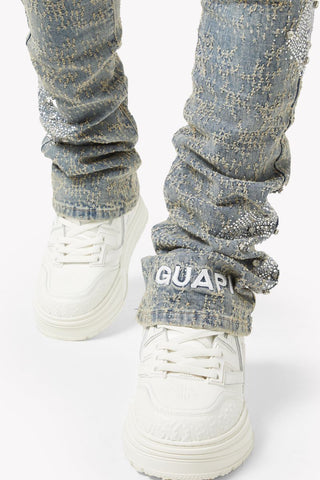 GUAPI Vintage Blue Distressed Cross Denim