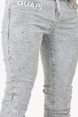 GUAPI Smoke Grey Distressed Cross Denim
