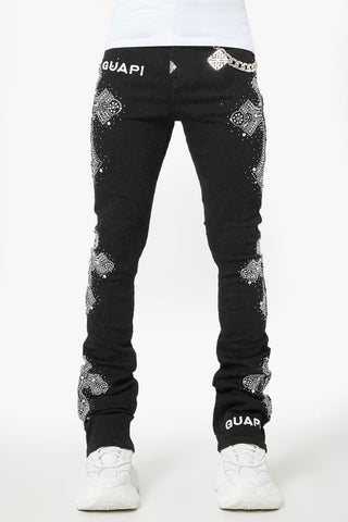 Guapi Obsidian Black Distressed Cross Denim