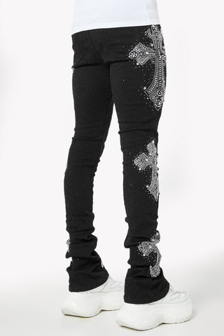 GUAPI Obsidian Black Distressed Cross Denim