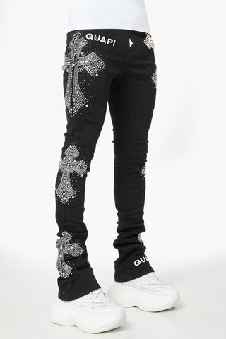 GUAPI Obsidian Black Distressed Cross Denim