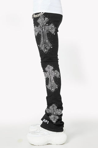 GUAPI Obsidian Black Distressed Cross Denim