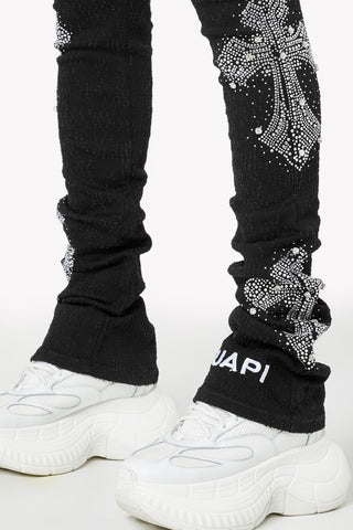 GUAPI Obsidian Black Distressed Cross Denim