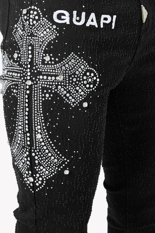 GUAPI Obsidian Black Distressed Cross Denim