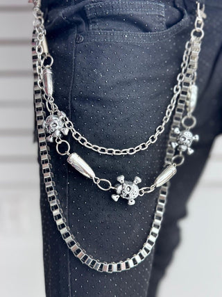 DRUNZ Silver Skull Layered Pocket Chain