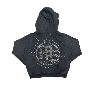 Mixed Emotion Eclipse’ Grey Acid Wash Rhinestone Hoodie & Sweats