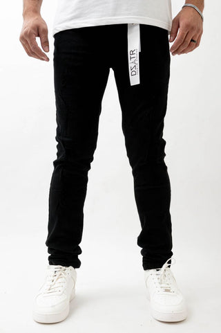 DZTR SUPER STRETCH SKINNY DENIM - JET BLACK RIPS