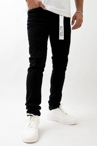 DZTR SUPER STRETCH SKINNY DENIM - JET BLACK RIPS